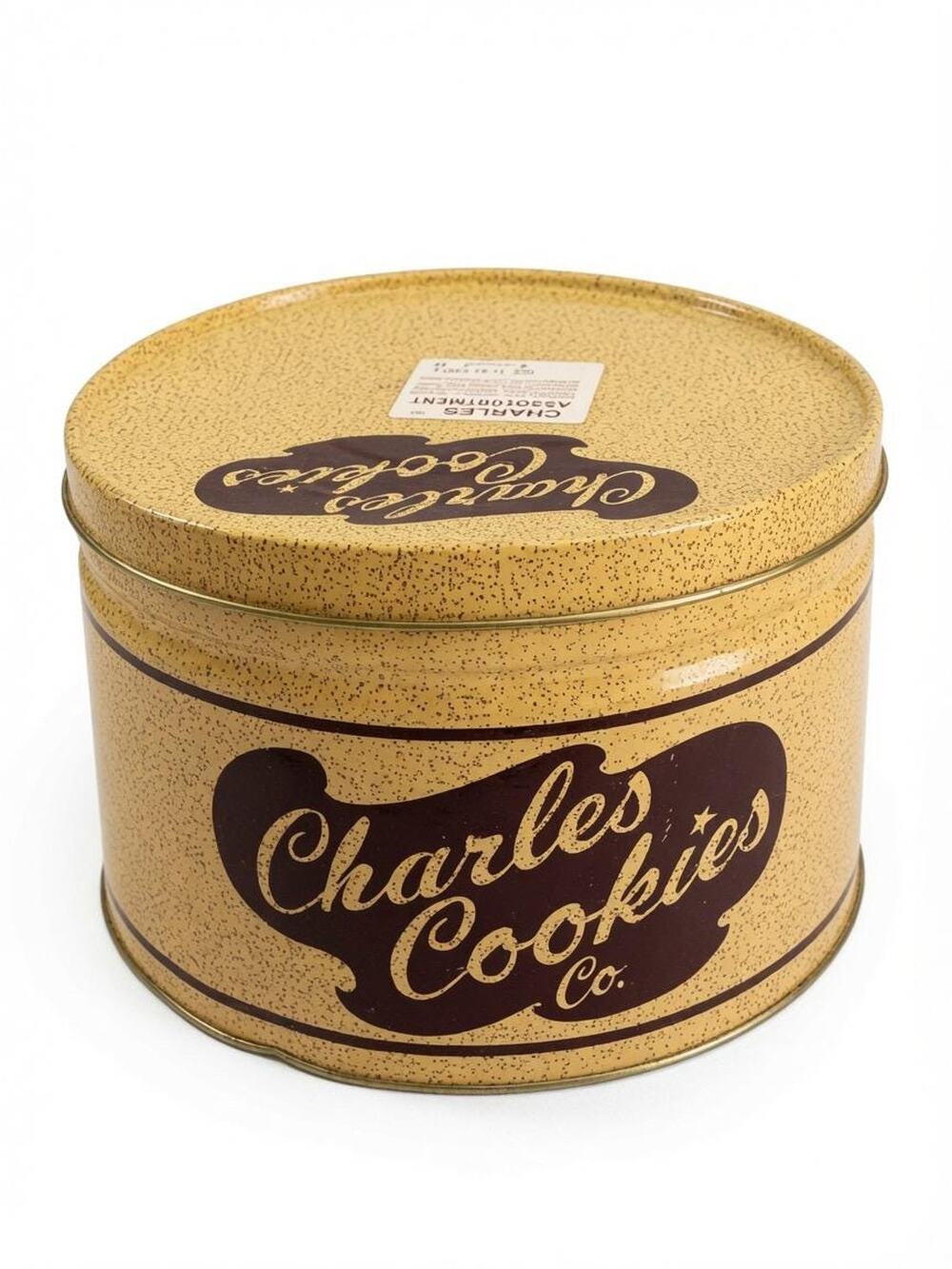 Vintage Charles Cookies Tin | Yellow Speckle Dutch Assortment Metal Storage